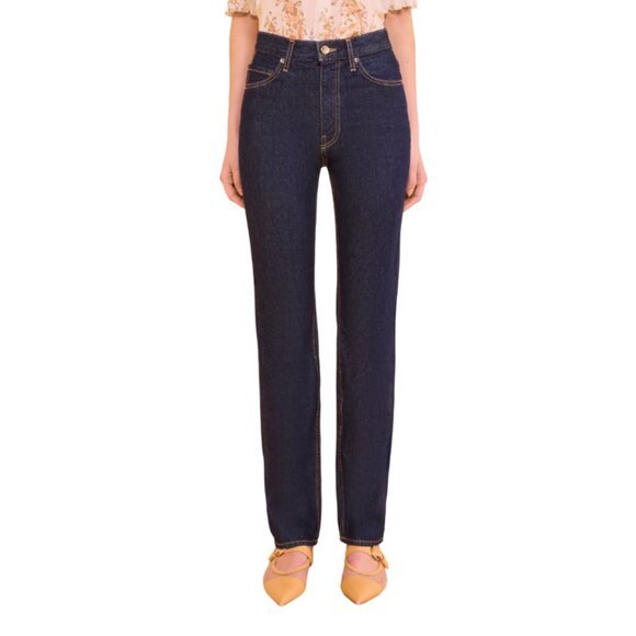 Ulla Johnson Agnes Denim Jeans Womens 24 Navy Blue Straight Leg High Rise Cotton - Picture 1 of 15
